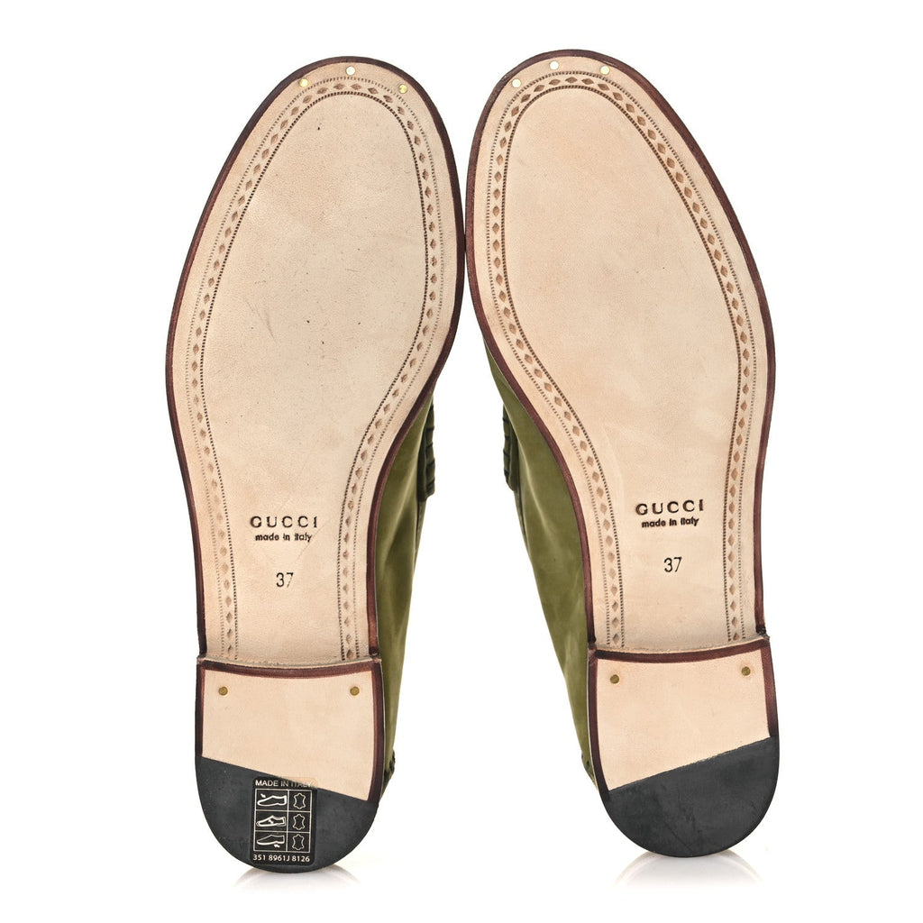 Gucci Nubuck Womens Horsebit Loafers 37 Herbs Light Green