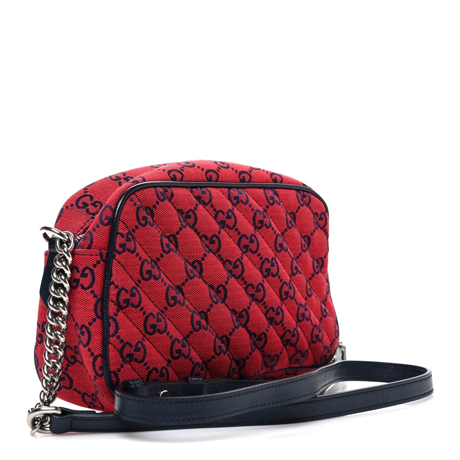 Gucci Monogram Multicolor Matelasse Diagonal Small GG Marmont Chain Shoulder Bag Red Blue