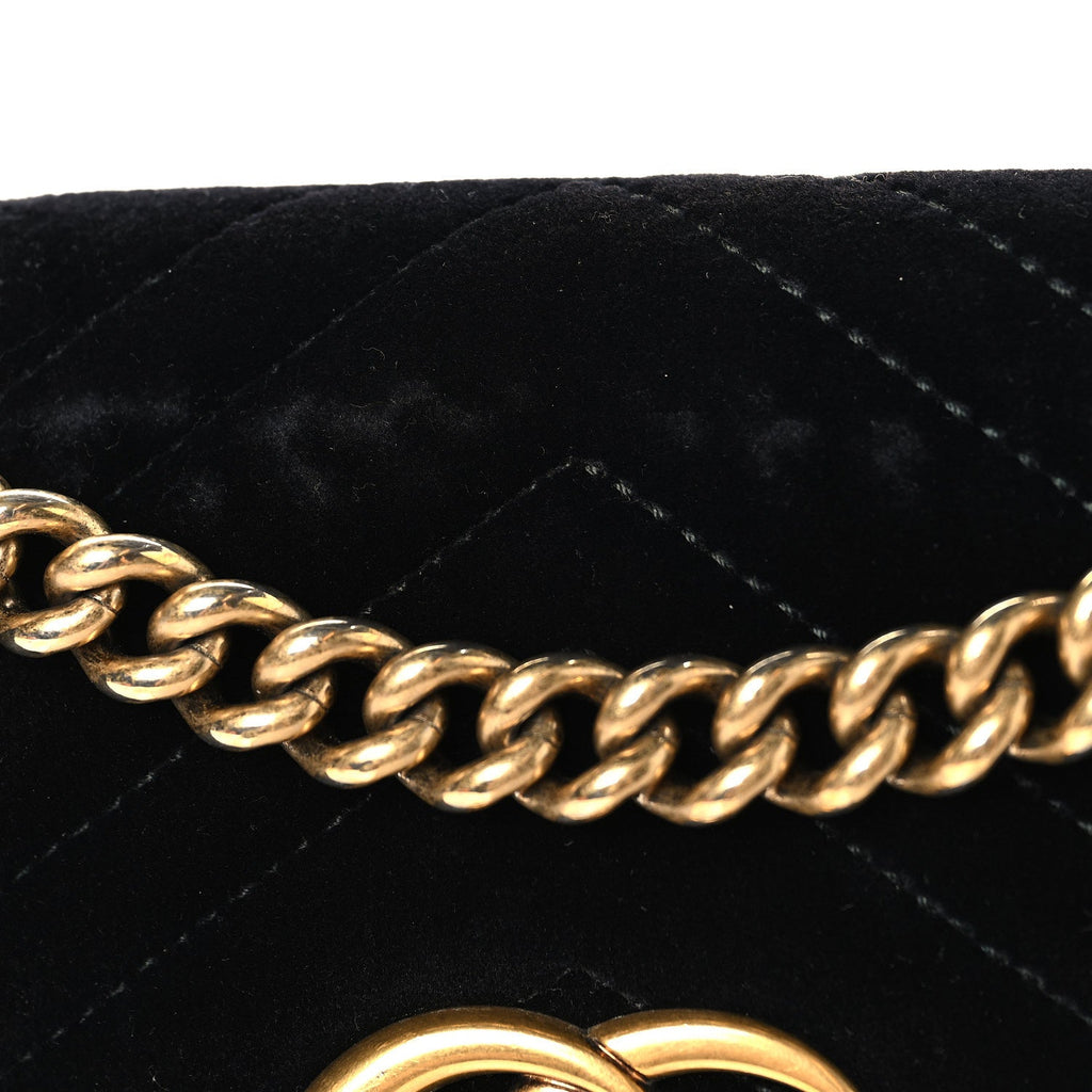 Gucci Velvet Matelasse Mini GG Marmont Shoulder Bag Black