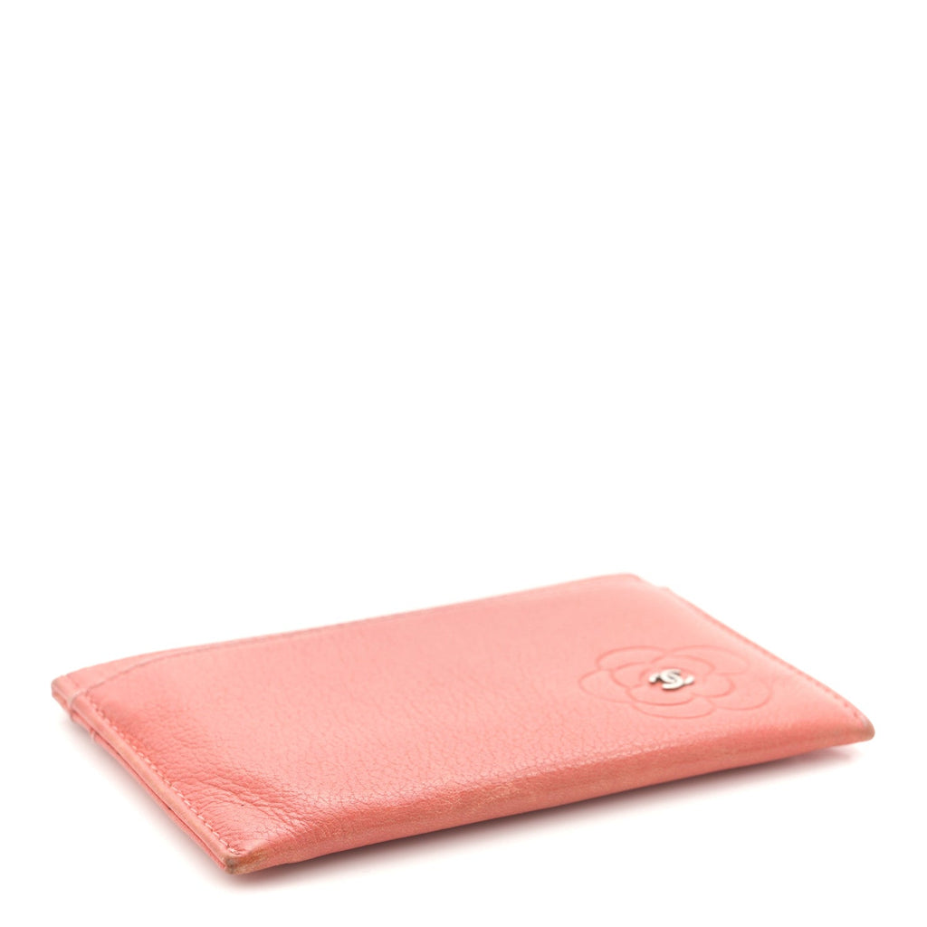 Goatskin Embossed Camellia Card Holder Coral