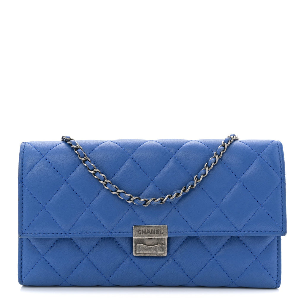 Chanel Lambskin Quilted Clutch with Chain Blue