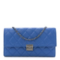 Chanel Lambskin Quilted Clutch with Chain Blue