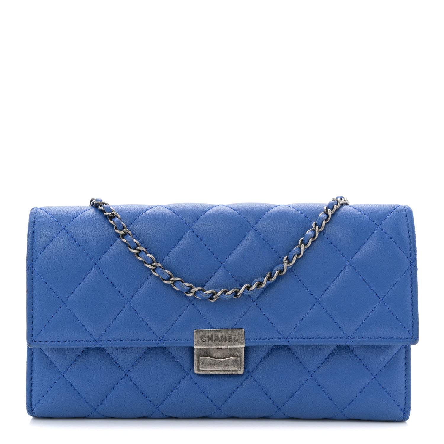 Chanel Lambskin Quilted Clutch with Chain Blue