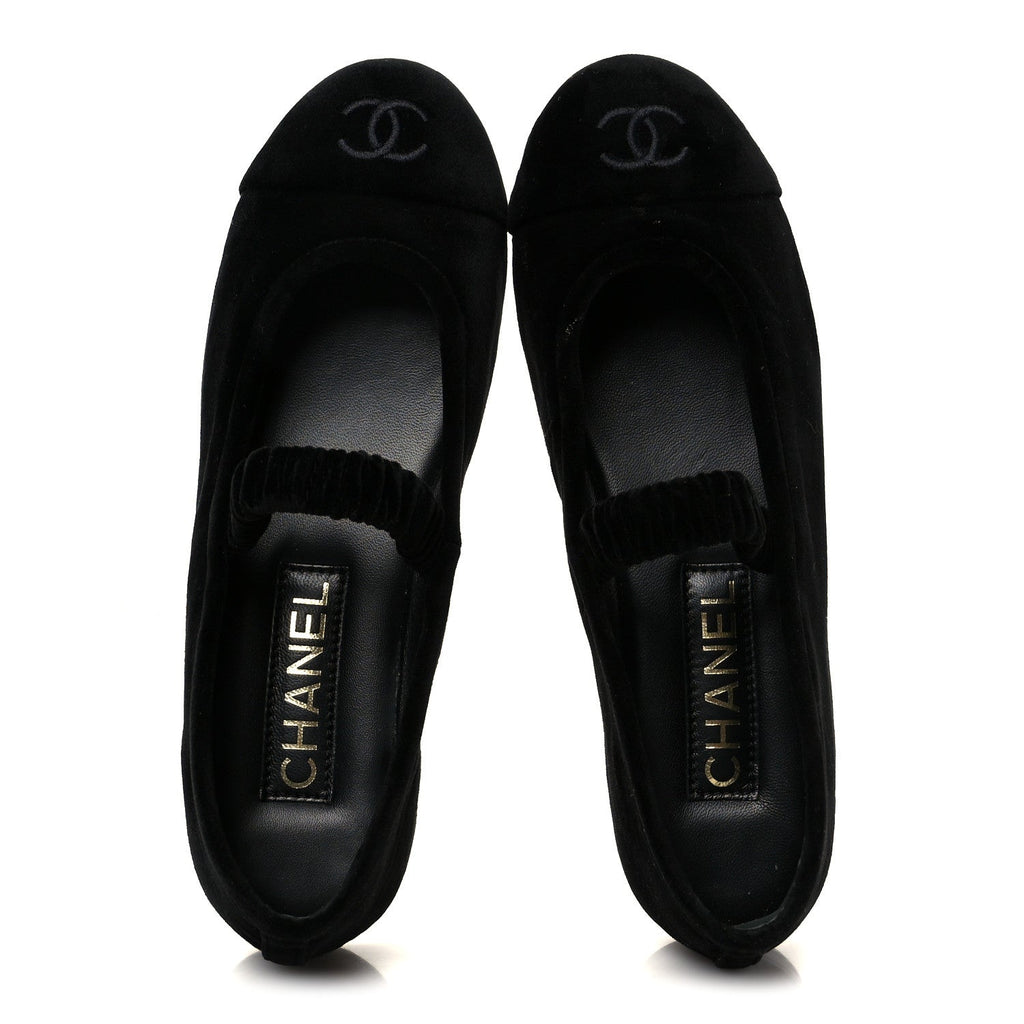 Chanel Velvet Mary Jane Flats 36 Black