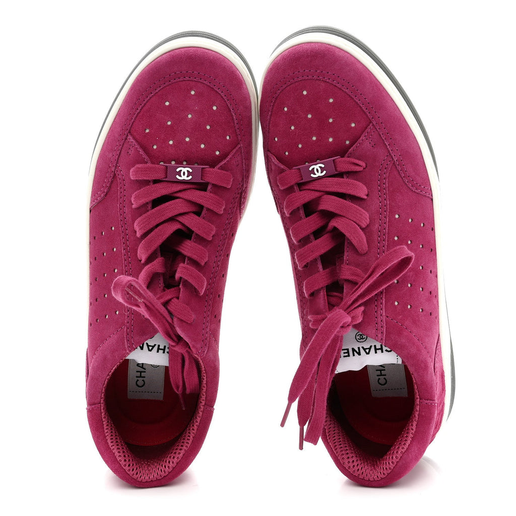 Chanel Suede Calfskin Logo Sneakers 41 Dark Pink