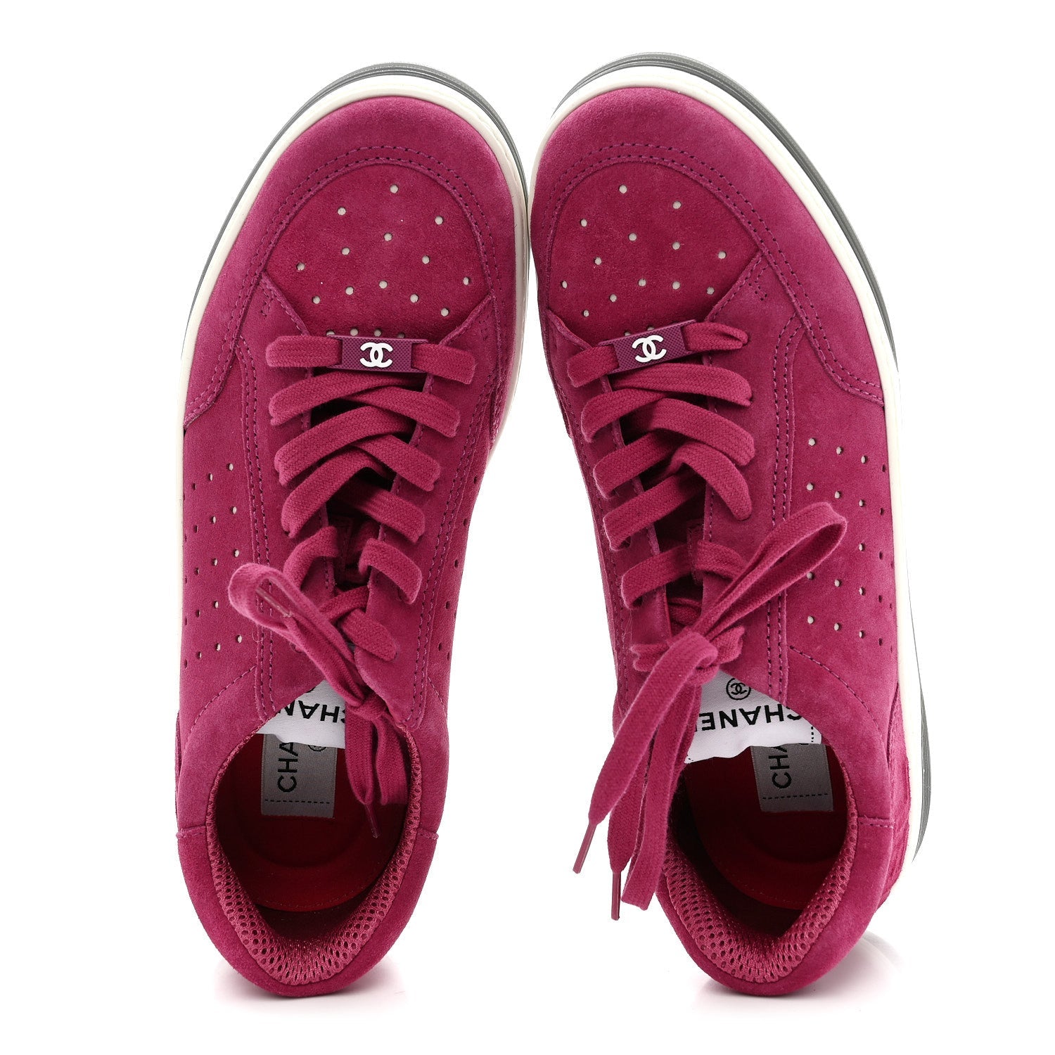 Chanel Suede Calfskin Logo Sneakers 41 Dark Pink