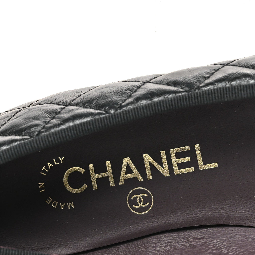 Aged Calfskin Quilted CC Cap Toe Ballerina Flats 35 Black