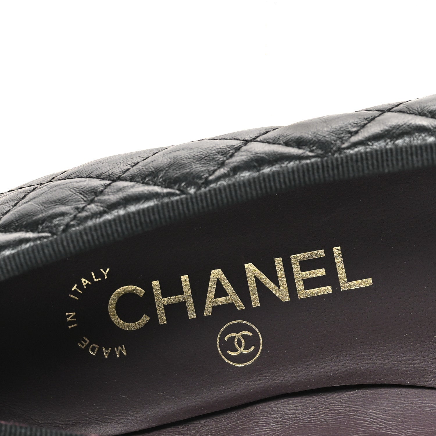 Aged Calfskin Quilted CC Cap Toe Ballerina Flats 35 Black