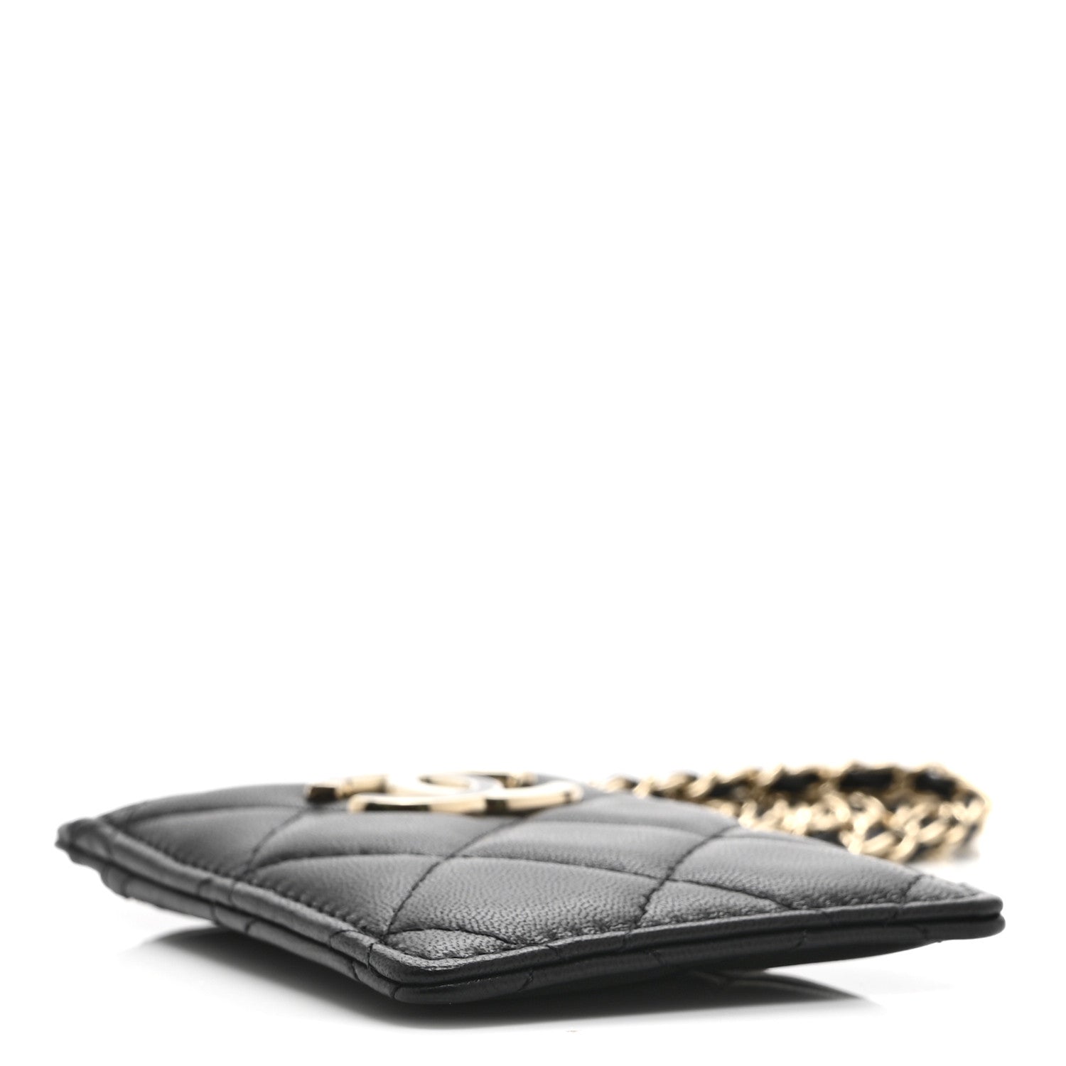 Lambskin Quilted Chanel Card Holder On Chain Black
