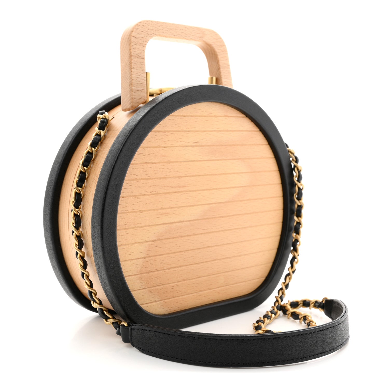 Chanel Beech Wood Lambskin Round CC Vanity Case Black