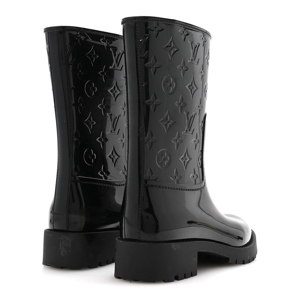 Louis Vuitton Rubber Embossed Monogram Splash Rain Short Boots 39 Black