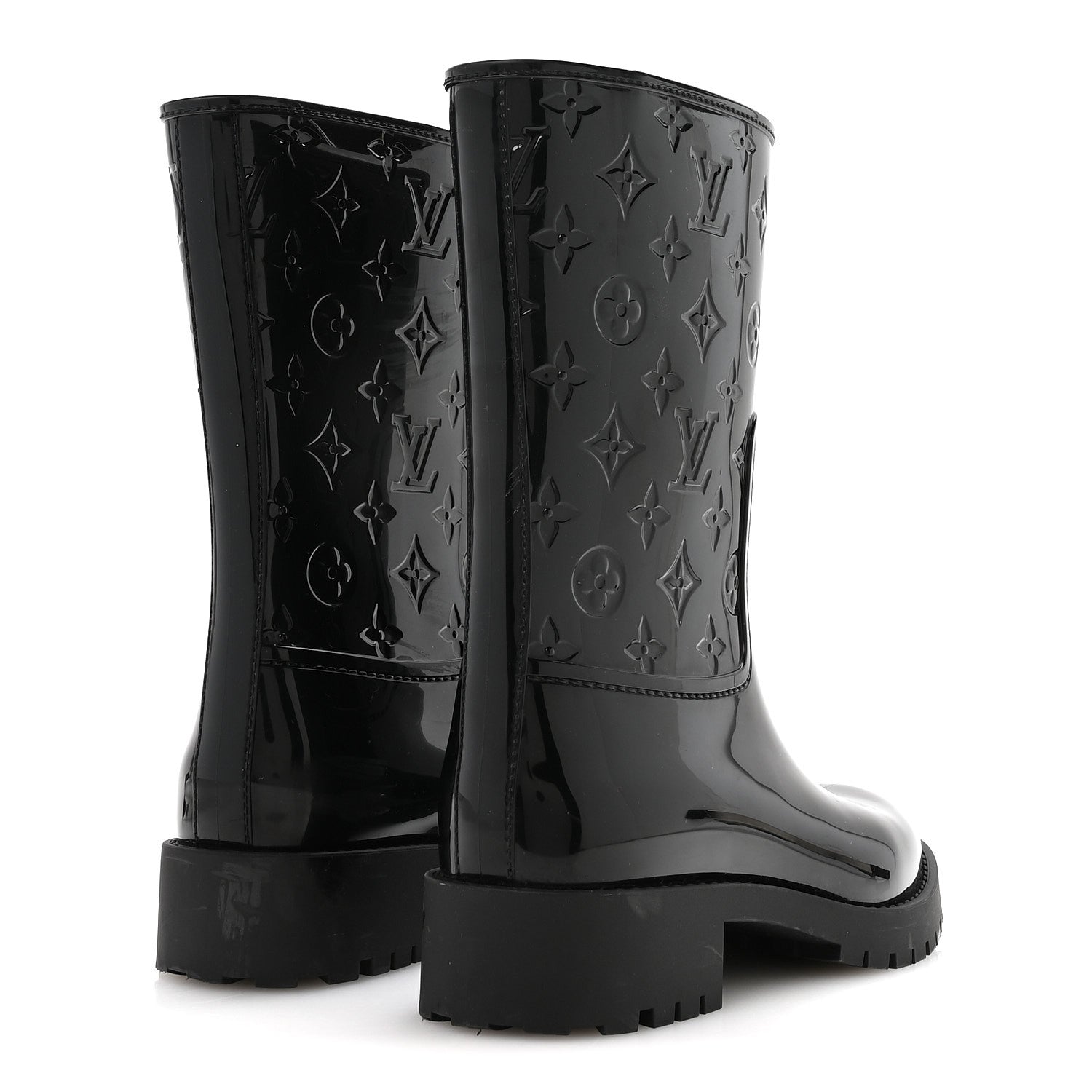Louis Vuitton Rubber Embossed Monogram Splash Rain Short Boots 39 Black