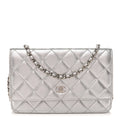 Chanel Metallic Lambskin Quilted Wallet On Chain WOC Silver