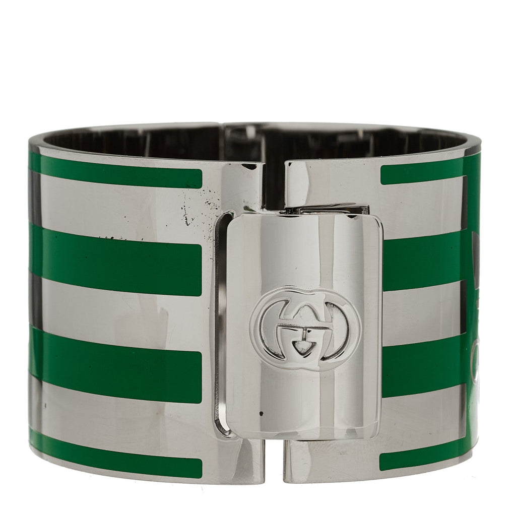 Gucci X ADIDAS Metal Enamel Cuff Bracelet S Silver Green