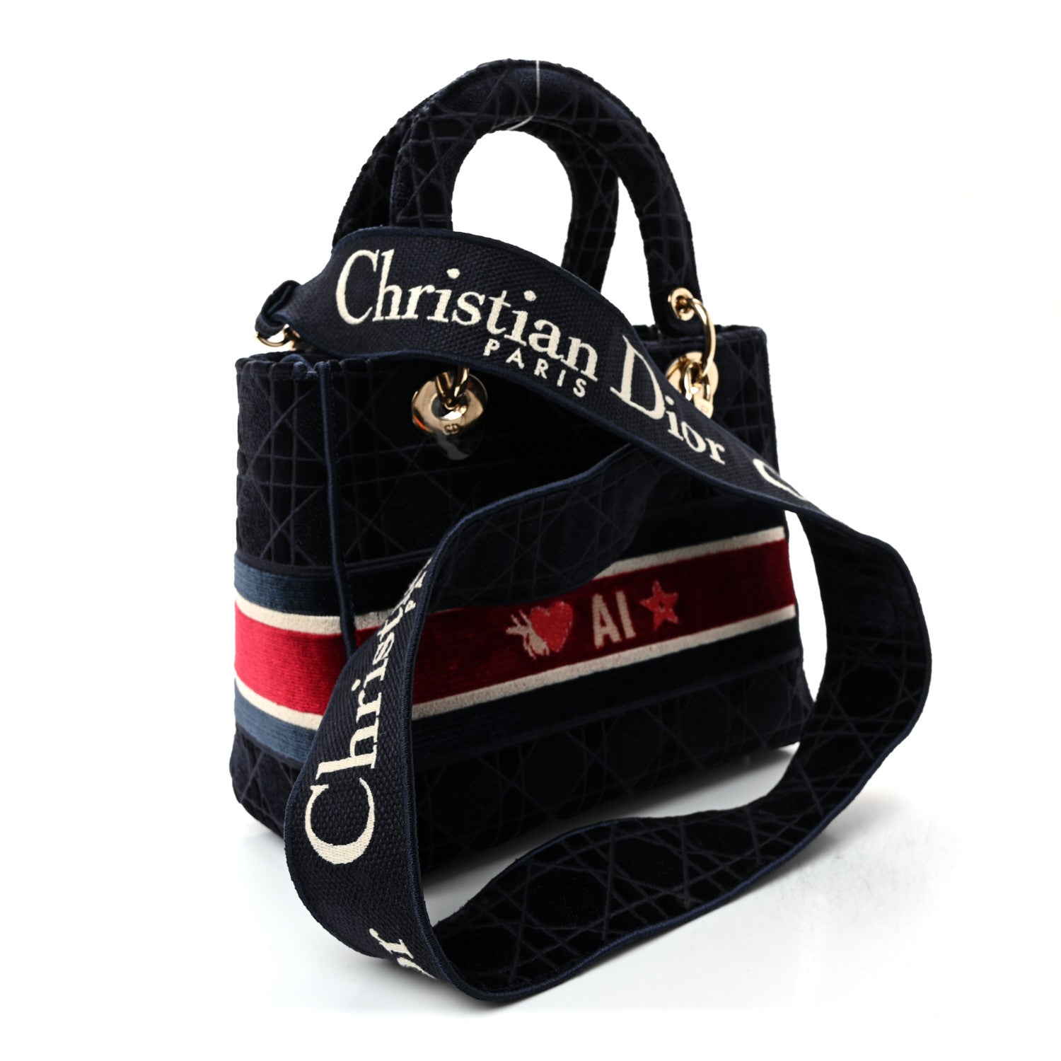 Christian Dior Velvet Cannage Medium Lady D-Lite Blue Red White
