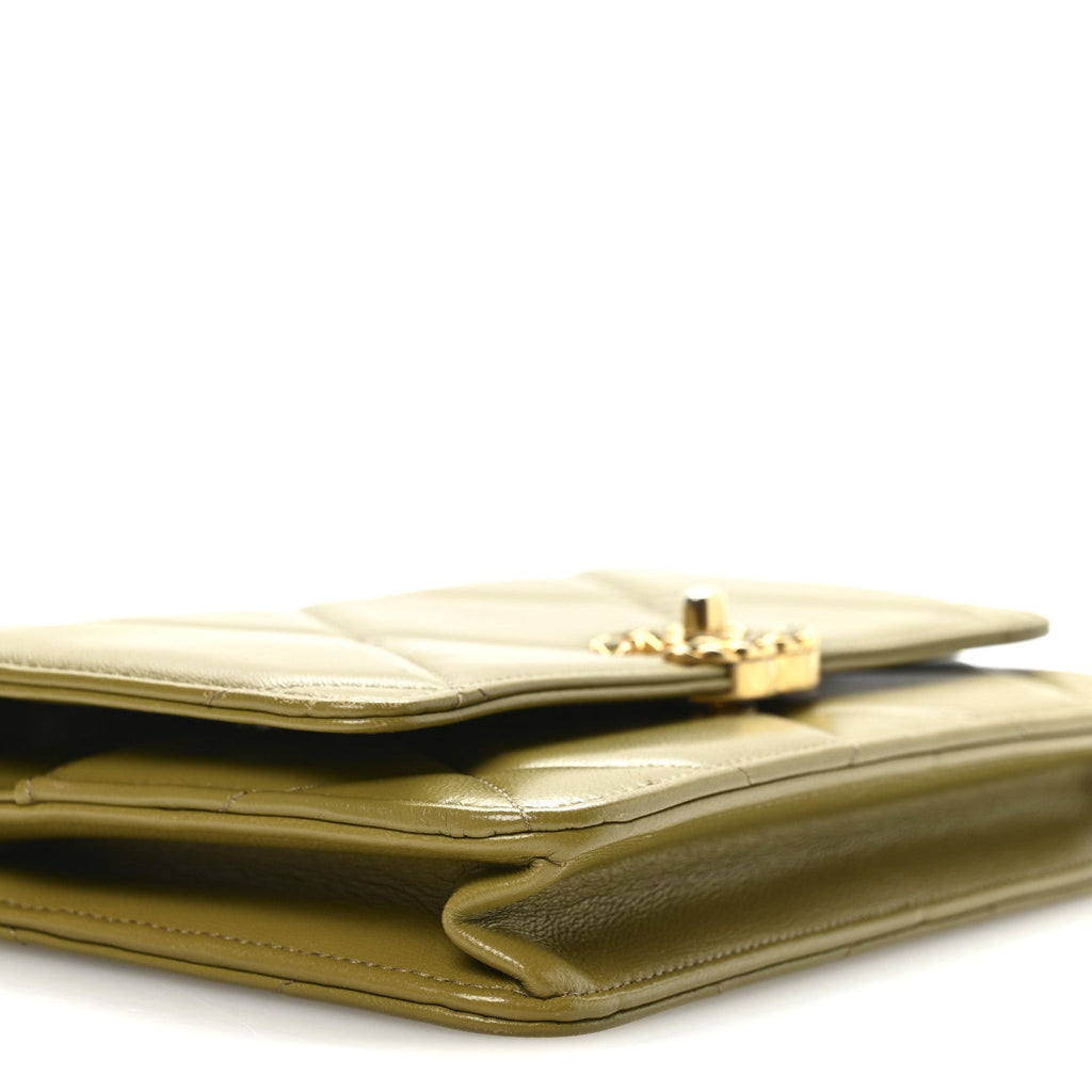 Chanel Lambskin Quilted Chanel 19 Wallet On Chain WOC Green