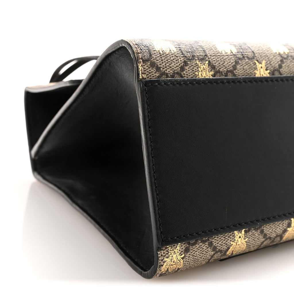 Gucci GG Supreme Monogram Bees Medium Padlock Shoulder Bag Beige Oro Black