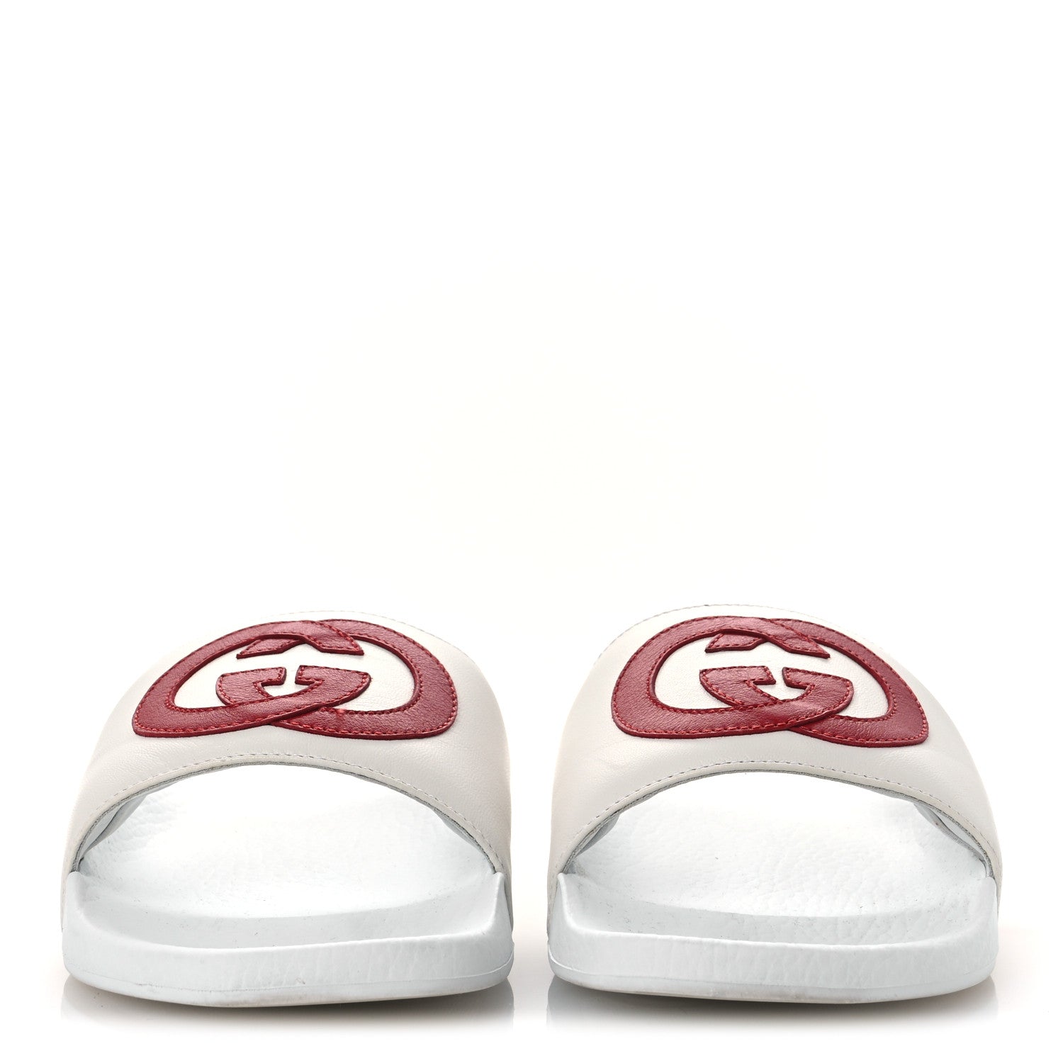 Gucci Nappa Miro Soft Calfskin Interlocking G Mens Slide Sandals 6 White Hibiscus Red