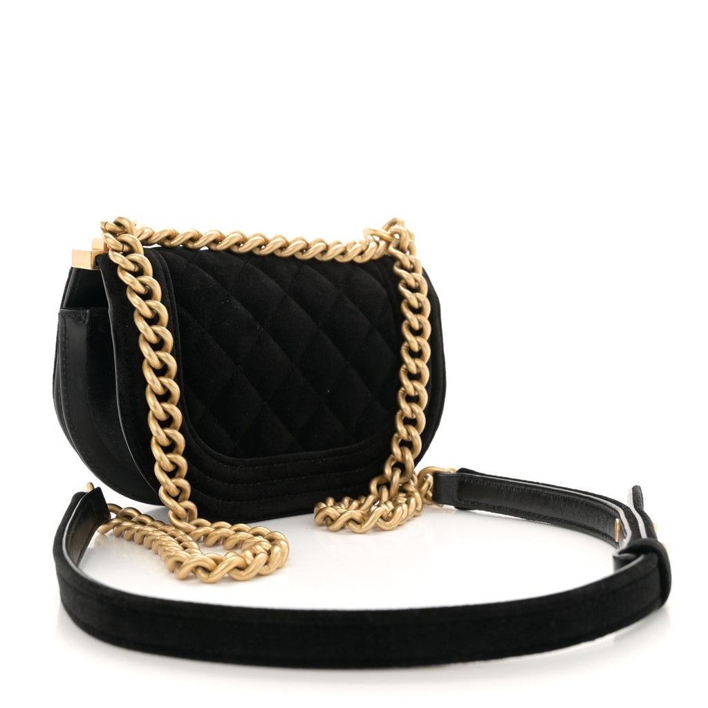 Chanel Velvet Quilted Mini Boy Messenger Bag Black