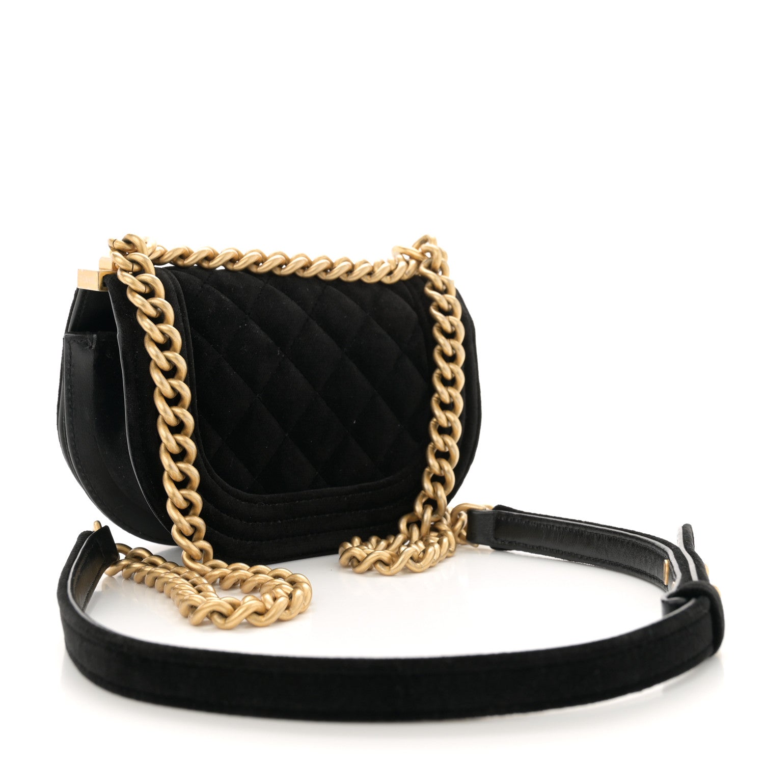 Chanel Velvet Quilted Mini Boy Messenger Bag Black