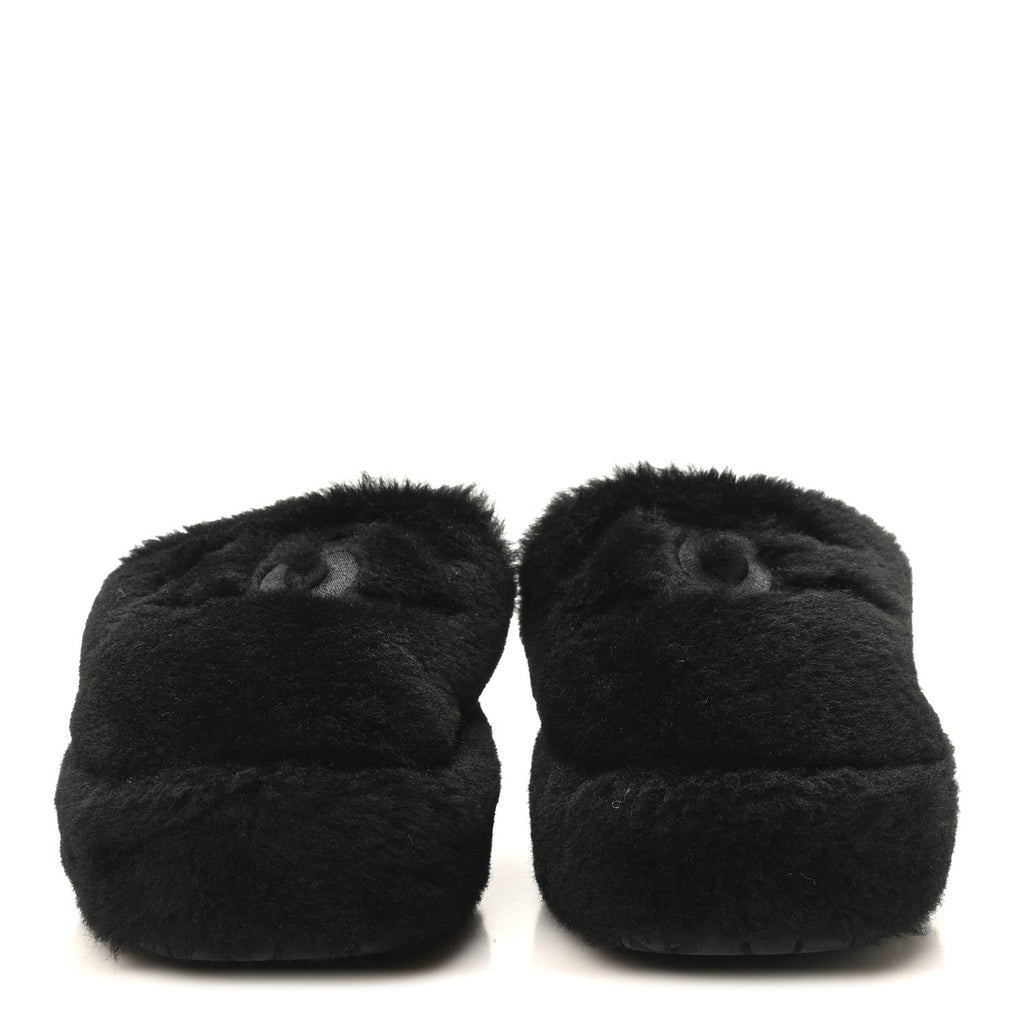 Chanel Shearling CC Flat Mules 36 Black