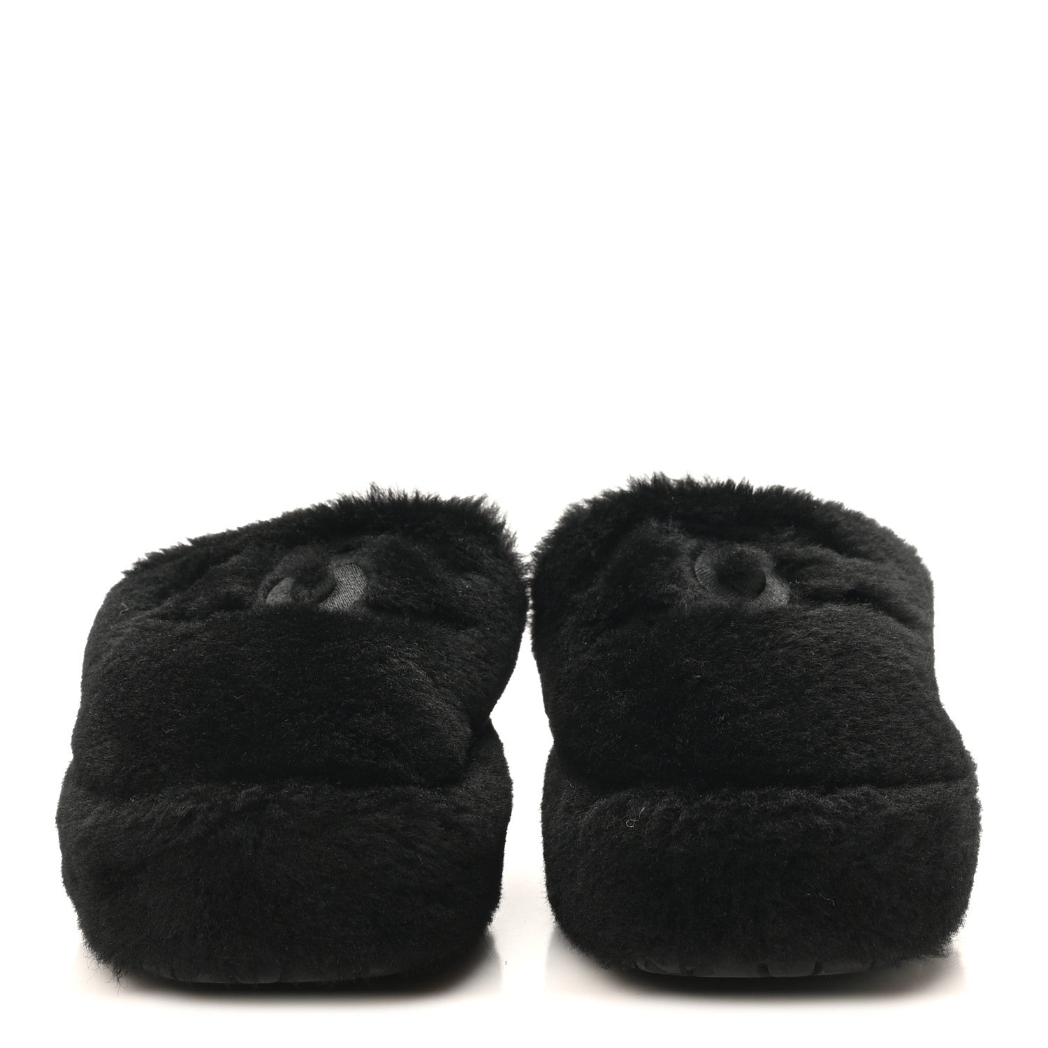 Chanel Shearling CC Flat Mules 36 Black