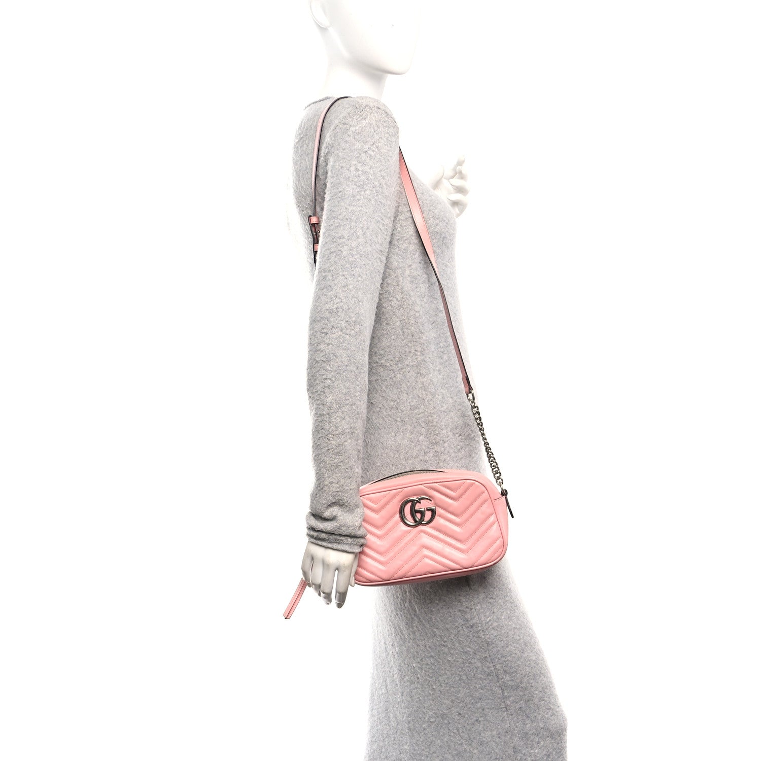Gucci Calfskin Matelasse Small GG Marmont Chain Shoulder Bag Wild Rose