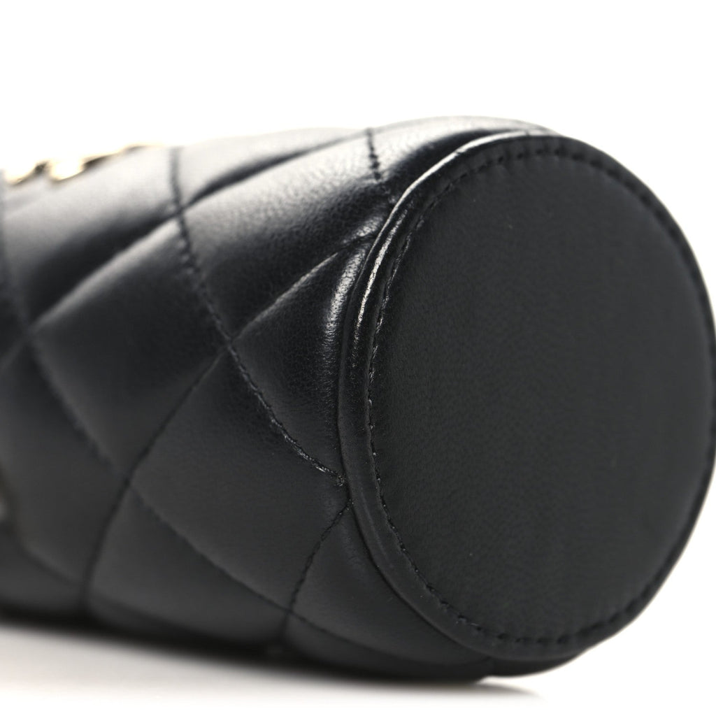 Chanel Lambskin Quilted Mini Bucket Bag With Chain Black
