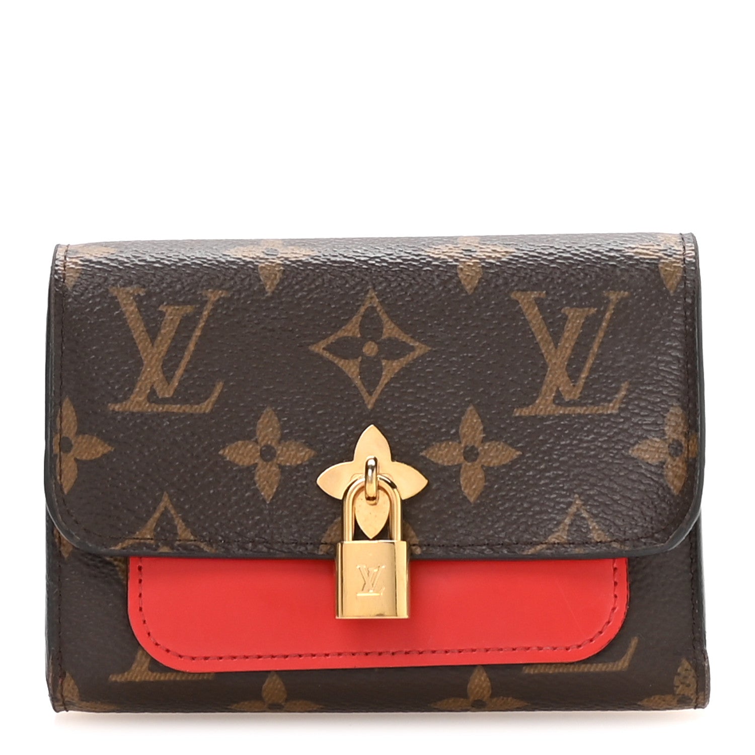Louis Vuitton Monogram Flower Lock Compact Wallet Coquelicot