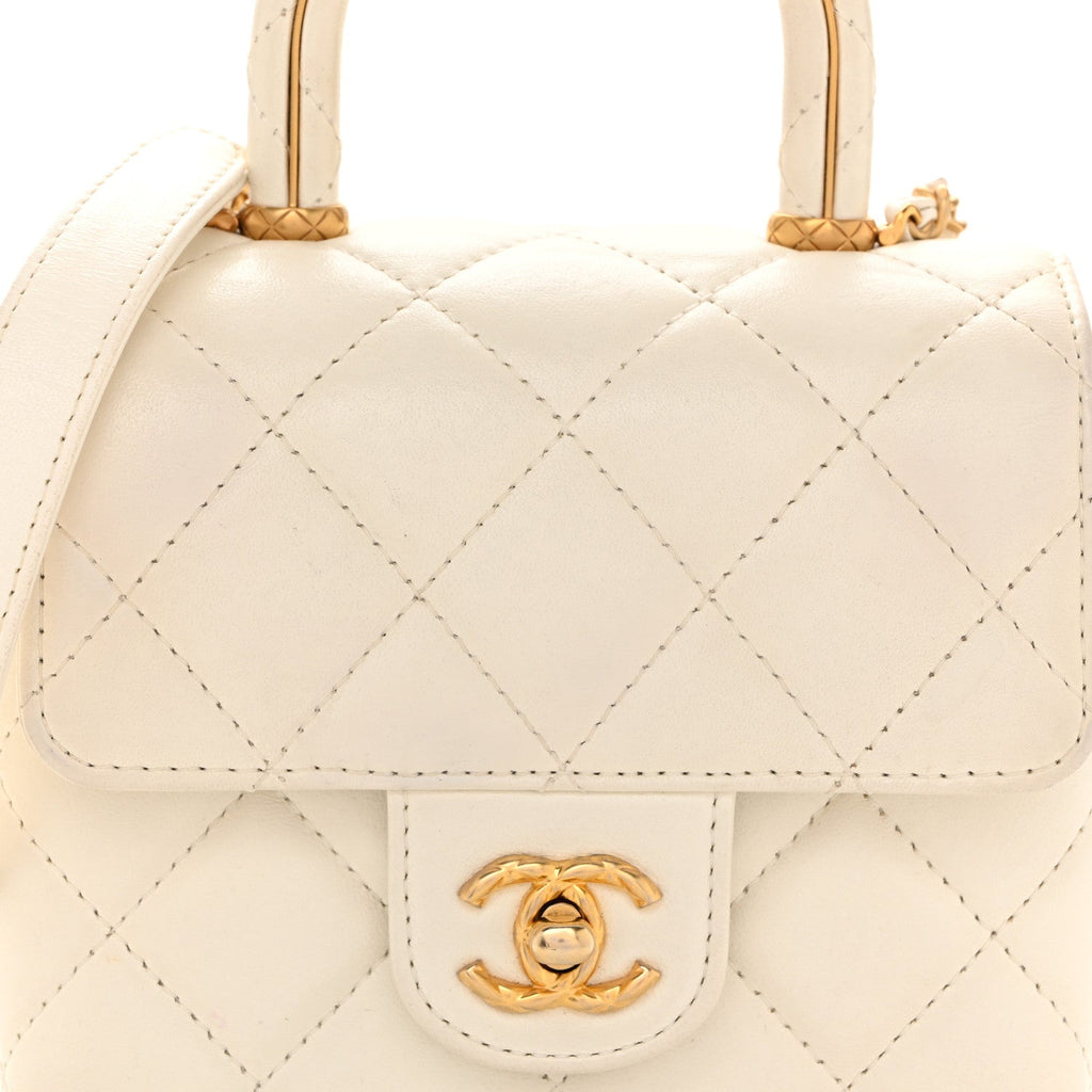 Chanel Lambskin Handle Crush Top Handle Flap Bag White