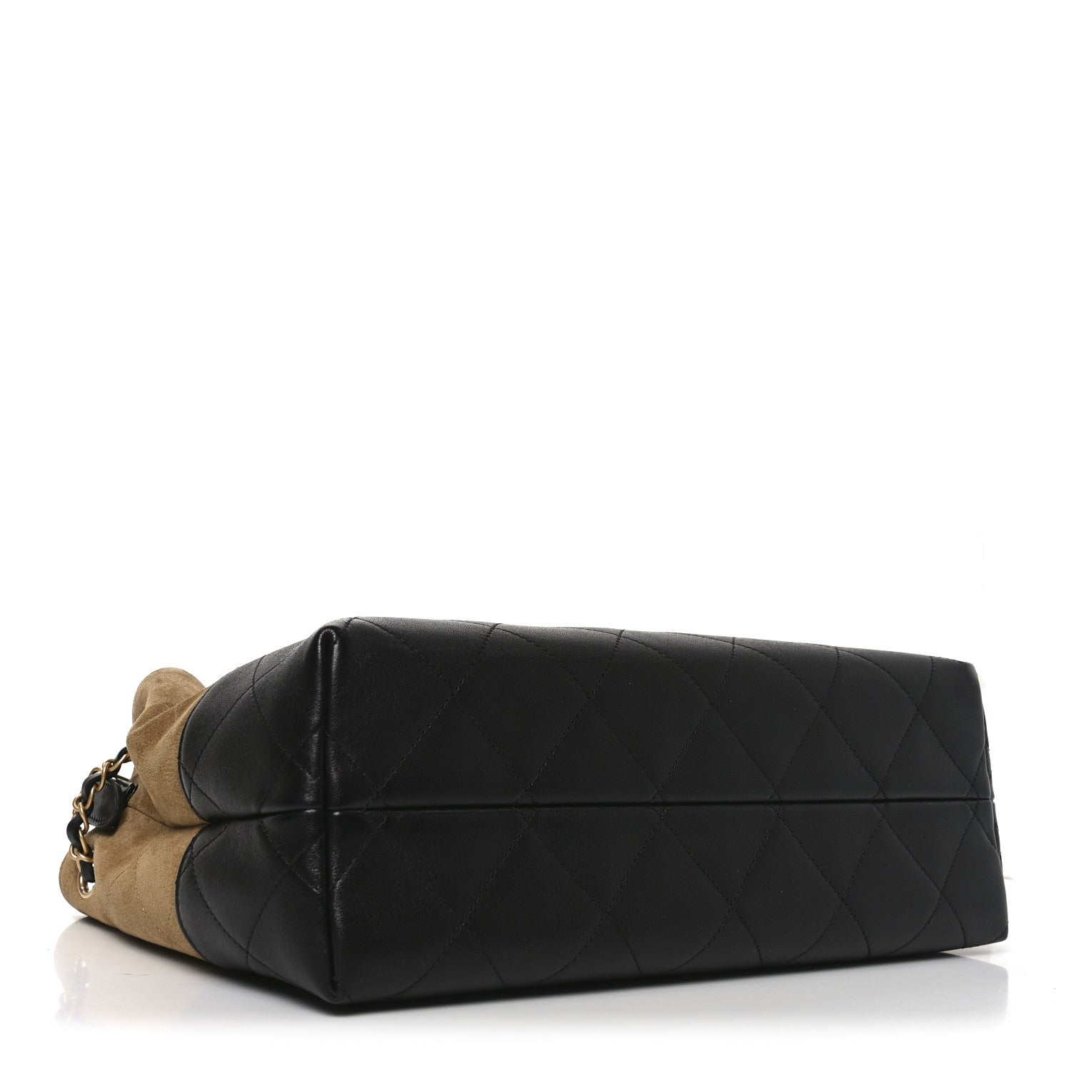 Chanel Suede Calfskin Shiny Lambskin Quilted Small Coco Base Shopping Bag Beige Black