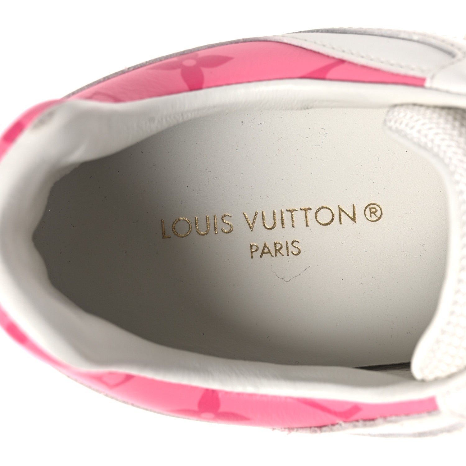 Louis Vuitton Calfskin Monogram Run Away Sneakers 38.5 White Pink