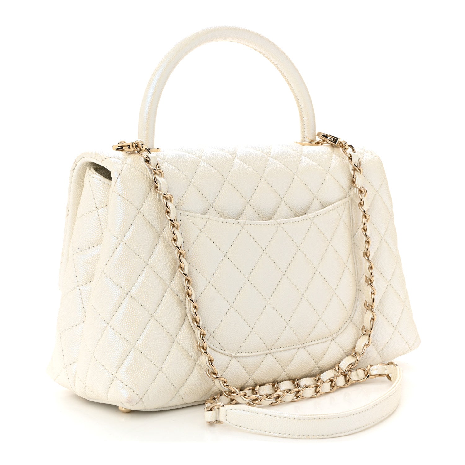 Chanel Iridescent Caviar Quilted Small Coco Handle Flap White