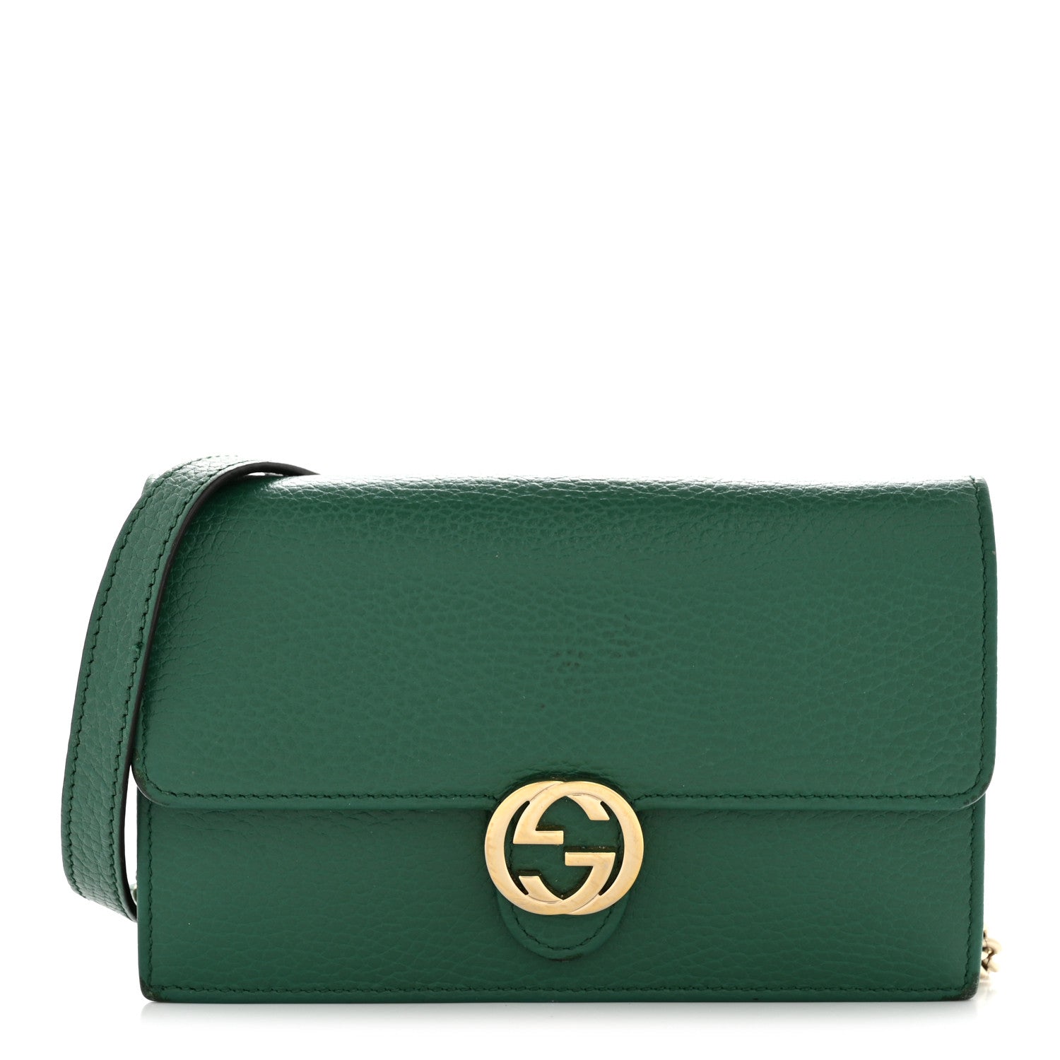 Gucci Dollar Calfskin Interlocking G Chain Wallet Emerald