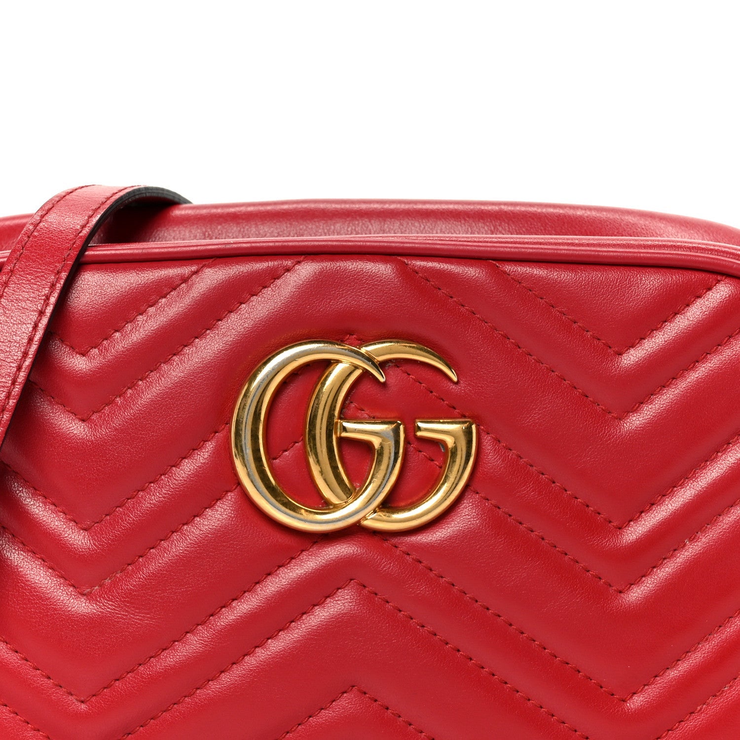 Gucci Calfskin Matelasse Small GG Marmont Chain Shoulder Bag Hibiscus Red