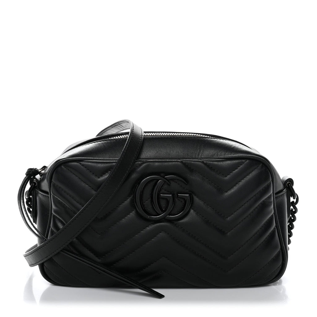 Gucci Calfskin Matelasse Monochrome Small GG Marmont Chain Shoulder Bag Black