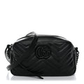 Gucci Calfskin Matelasse Monochrome Small GG Marmont Chain Shoulder Bag Black