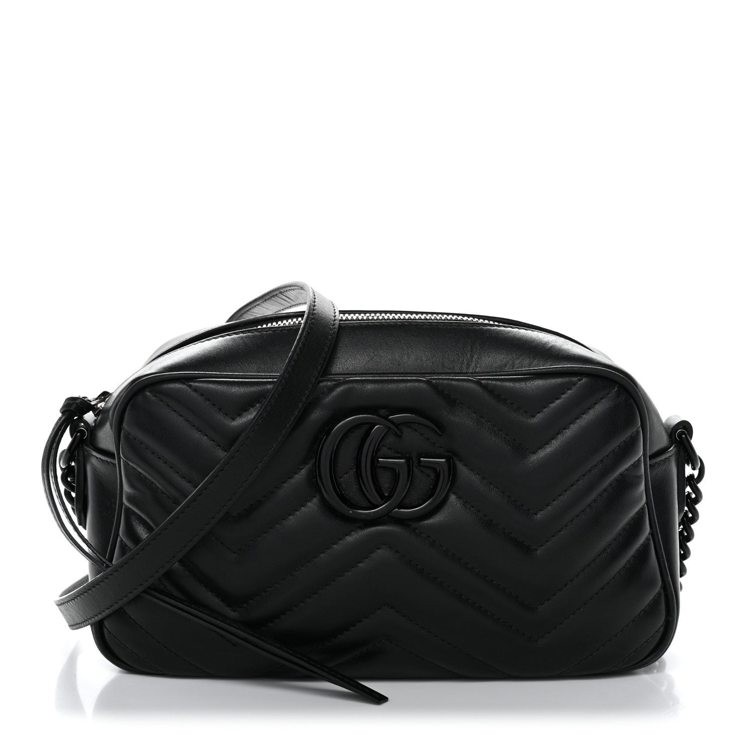 Gucci Calfskin Matelasse Monochrome Small GG Marmont Chain Shoulder Bag Black