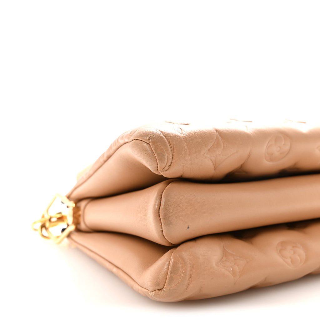 Louis Vuitton Lambskin Embossed Monogram Coussin PM Camel