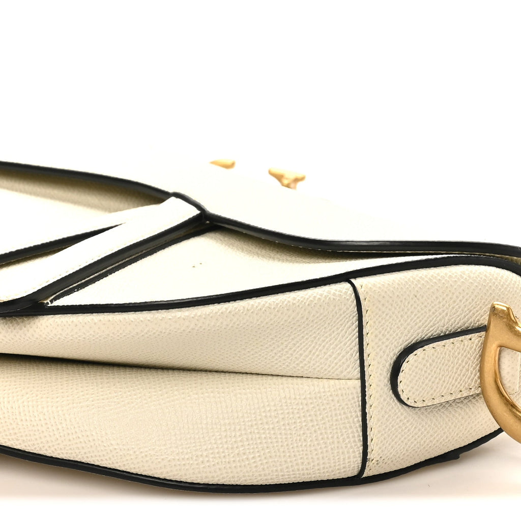 Christian Dior Grained Calfskin Saddle Bag White