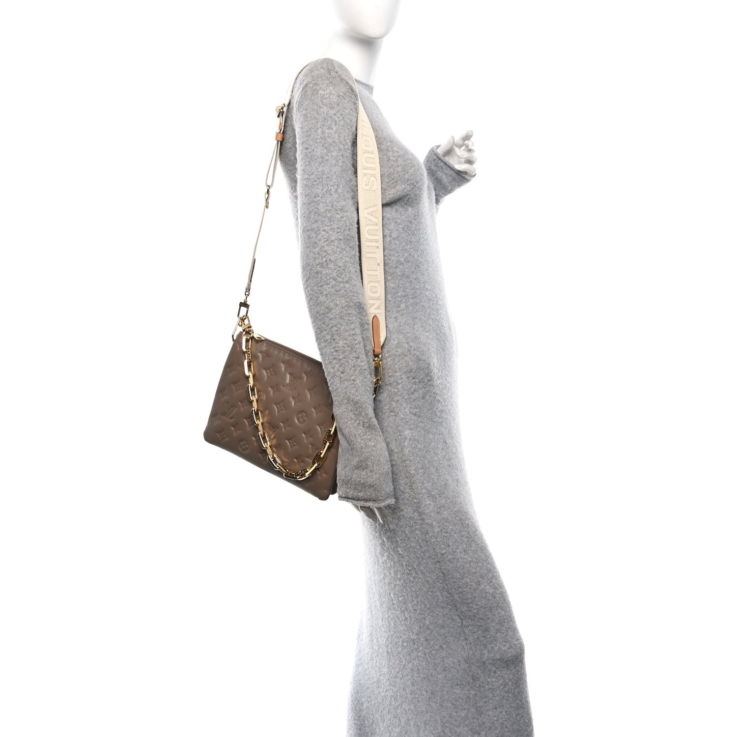 Louis Vuitton Lambskin Embossed Monogram Coussin PM Taupe