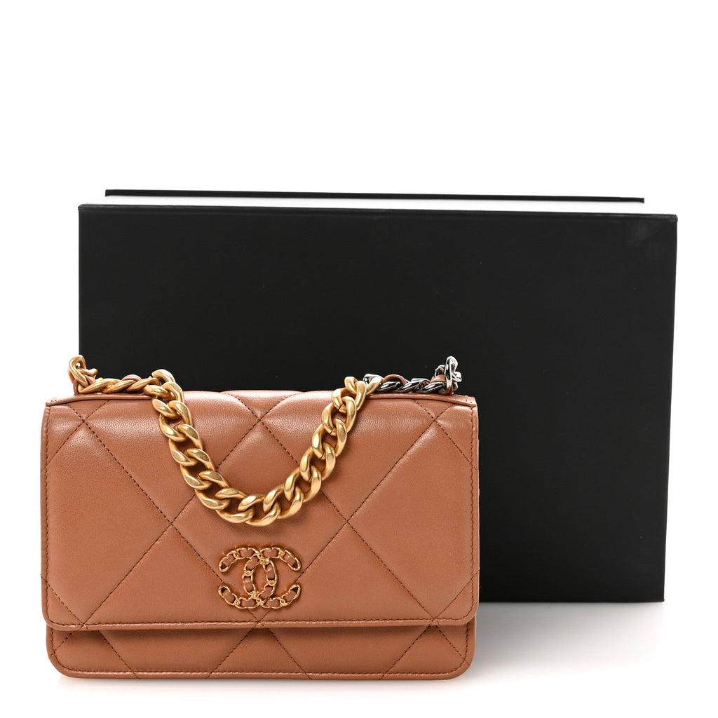 Chanel Lambskin Quilted Chanel 19 Wallet On Chain WOC Brown