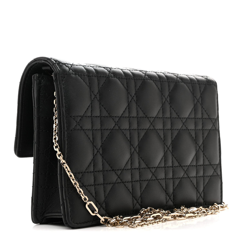 Christian Dior Lambskin Cannage Chain My Dior Daily Chain Pouch Black