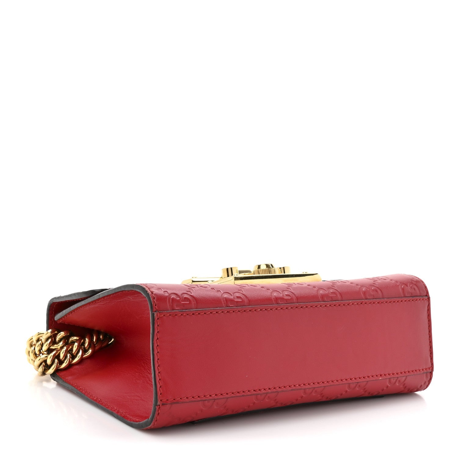 Gucci Guccissima Small Padlock Shoulder Bag Hibiscus Red