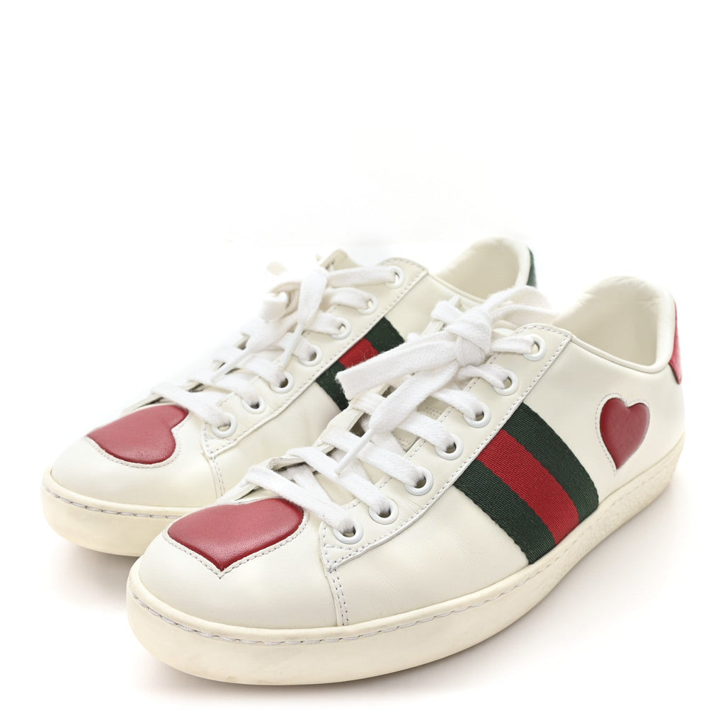 Gucci Calfskin Web Heart Embroidered Womens Ace Sneakers 36 White