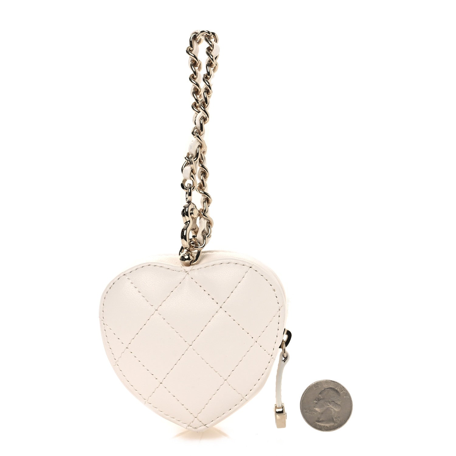 Lambskin Quilted CC Mini In Love Heart Bag Charm White