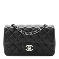 Chanel Lambskin Quilted Mini Rectangular Flap Black