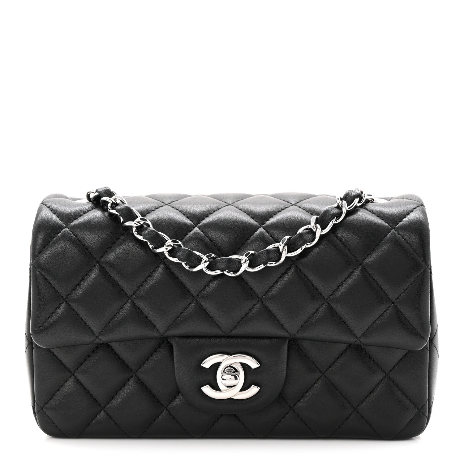Chanel Lambskin Quilted Mini Rectangular Flap Black