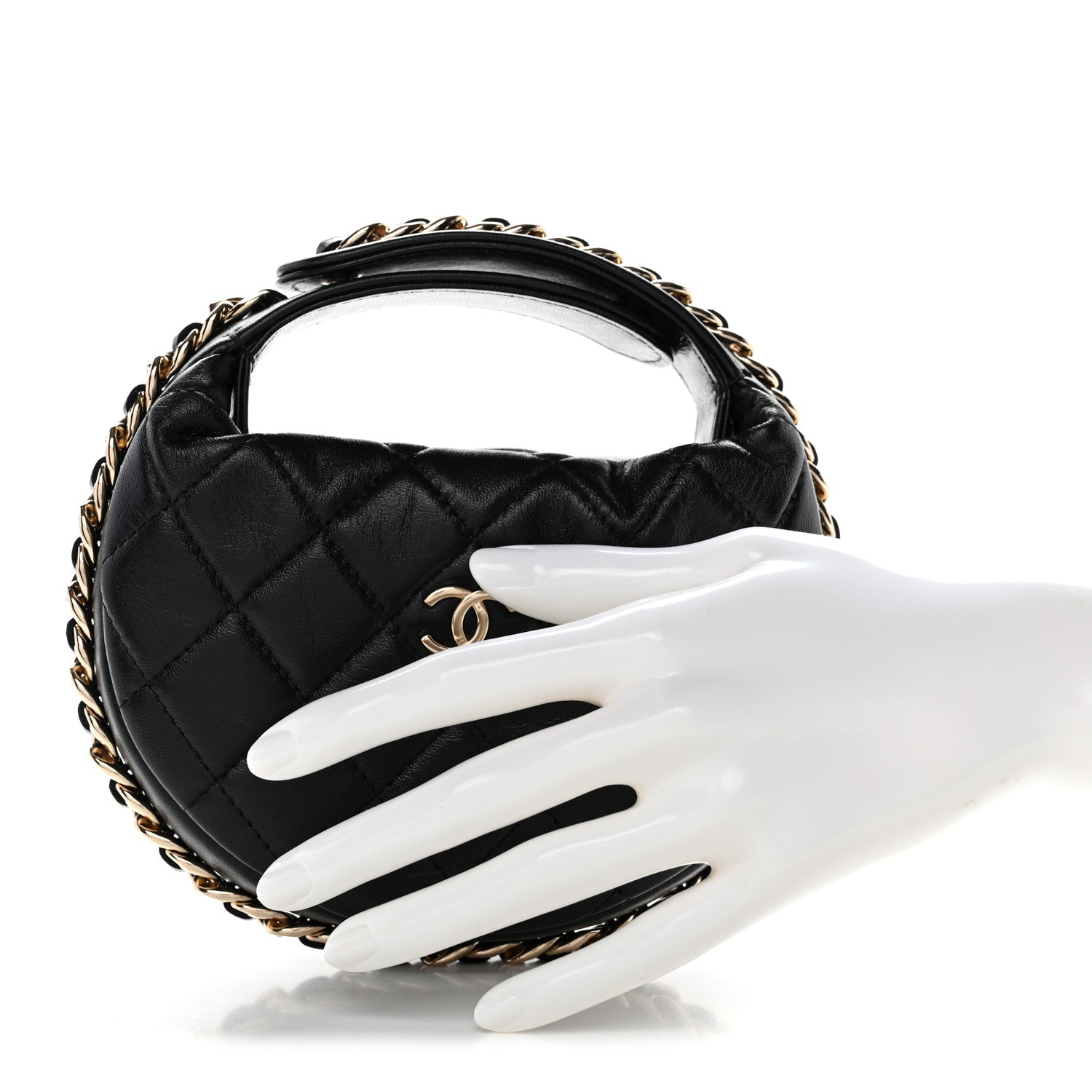 Chanel Lambskin Quilted Chain Around Pouch Black