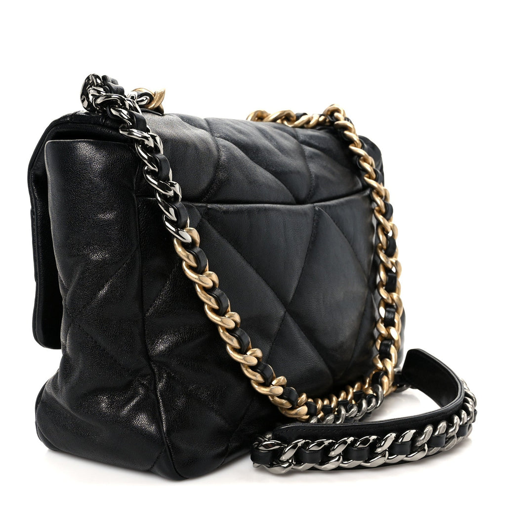 Chanel Goatskin Quilted Large Chanel 19 Flap Black